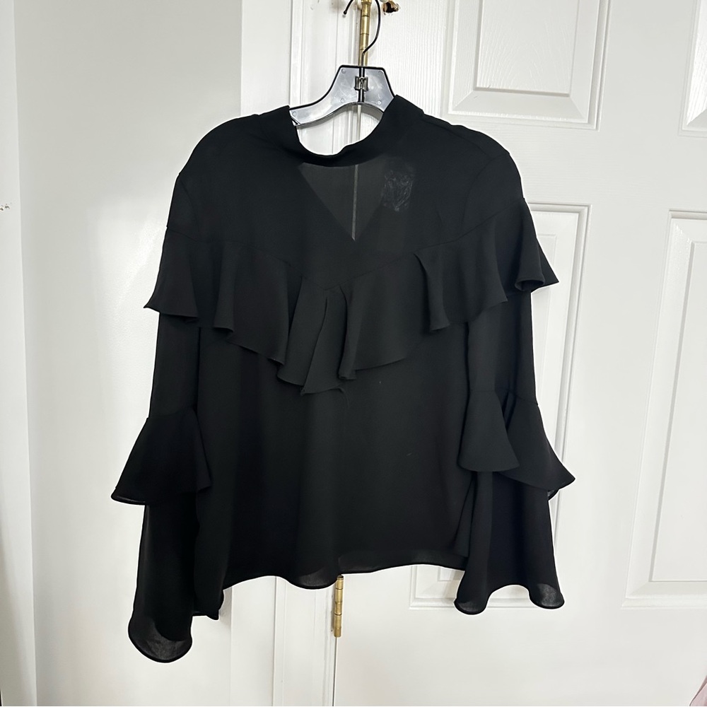DO+BE Black Ruffle Detail Long Sleeve Blouse